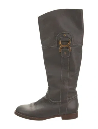 Pre-owned Chloé Leather Riding Boots In Gray