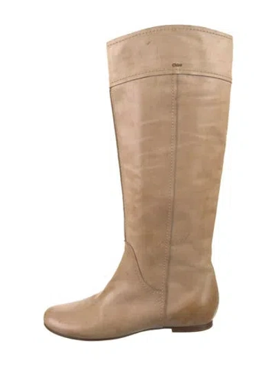 Pre-owned Chloé Leather Riding Boots In Neutral