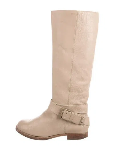 Pre-owned Chloé Leather Riding Boots In Neutral