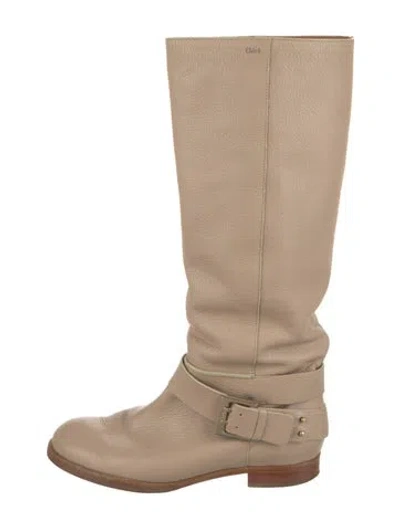 Pre-owned Chloé Leather Riding Boots In Neutral