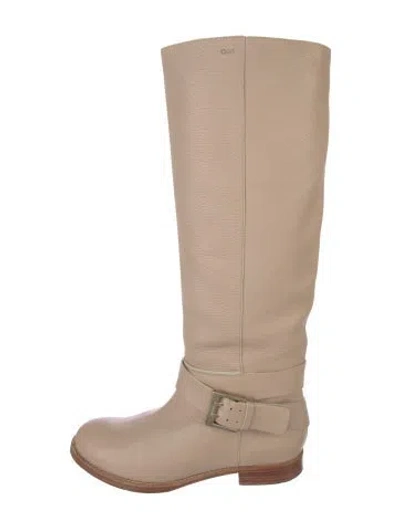 Pre-owned Chloé Leather Riding Boots In Neutral