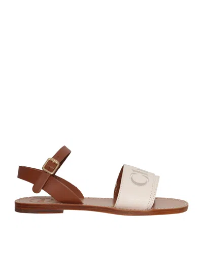 Chloé Kids' Leather Sandals With Logo In Beige