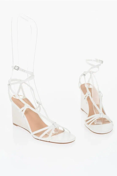 Chloé Leather Sandals With Metallic Effect Wedge 8 Cm In White