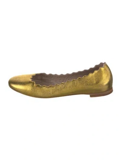 Pre-owned Chloé Leather Scalloped Accent Ballet Flats
