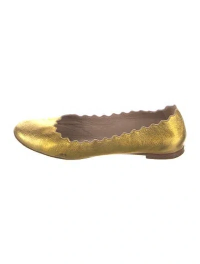 Pre-owned Chloé Leather Scalloped Accent Ballet Flats