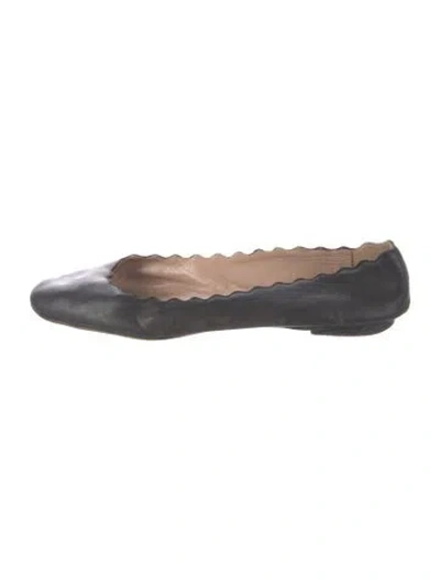Pre-owned Chloé Leather Scalloped Accent Ballet Flats In Black