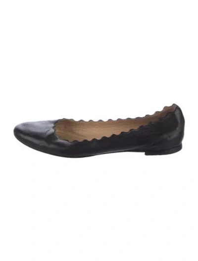 Pre-owned Chloé Leather Scalloped Accent Ballet Flats In Black