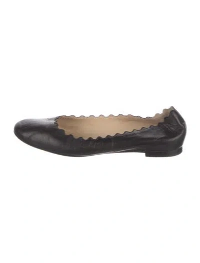 Pre-owned Chloé Leather Scalloped Accent Ballet Flats In Black
