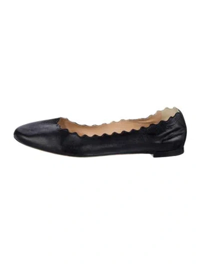 Pre-owned Chloé Leather Scalloped Accent Ballet Flats In Black