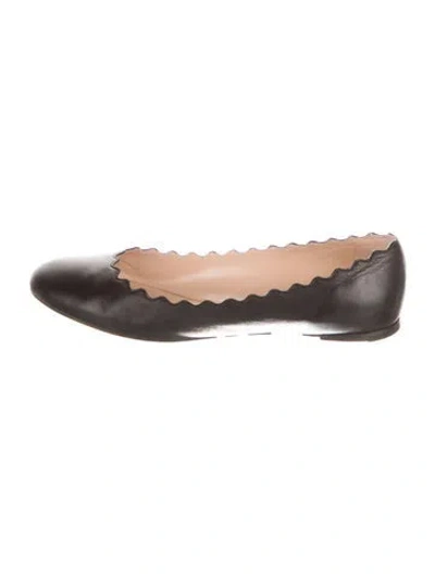 Pre-owned Chloé Leather Scalloped Accent Ballet Flats In Black