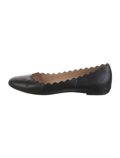 Pre-owned Chloé Leather Scalloped Accent Ballet Flats In Black