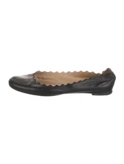 Pre-owned Chloé Leather Scalloped Accent Ballet Flats In Black