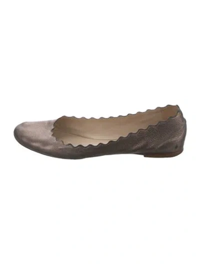 Pre-owned Chloé Leather Scalloped Accent Ballet Flats In Black
