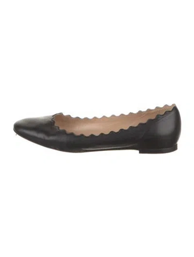 Pre-owned Chloé Leather Scalloped Accent Ballet Flats In Black