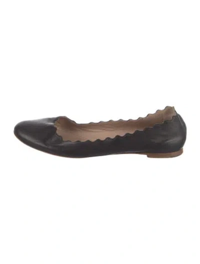 Pre-owned Chloé Leather Scalloped Accent Ballet Flats In Black