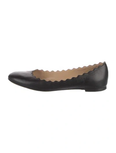 Pre-owned Chloé Leather Scalloped Accent Ballet Flats In Black