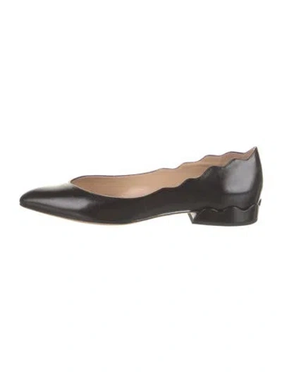 Pre-owned Chloé Leather Scalloped Accent Ballet Flats In Black