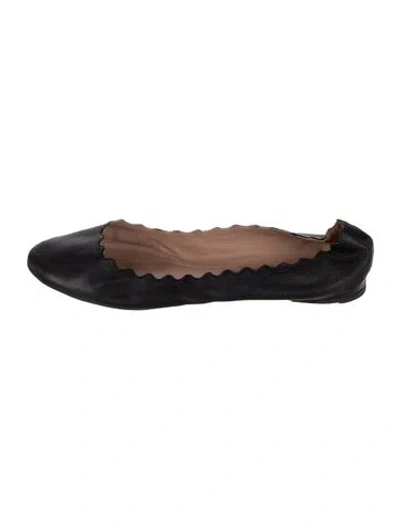 Pre-owned Chloé Leather Scalloped Accent Ballet Flats In Black
