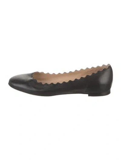 Pre-owned Chloé Leather Scalloped Accent Ballet Flats In Black
