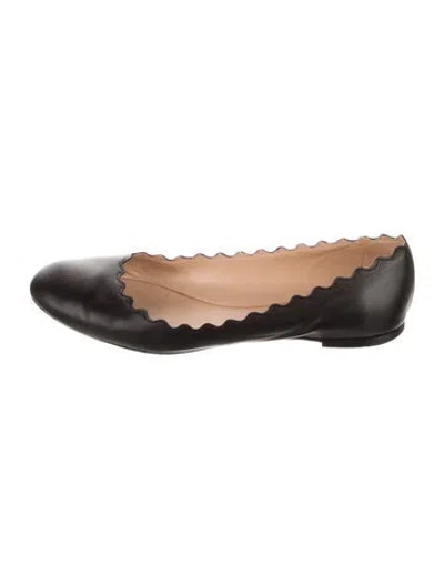 Pre-owned Chloé Leather Scalloped Accent Ballet Flats In Black