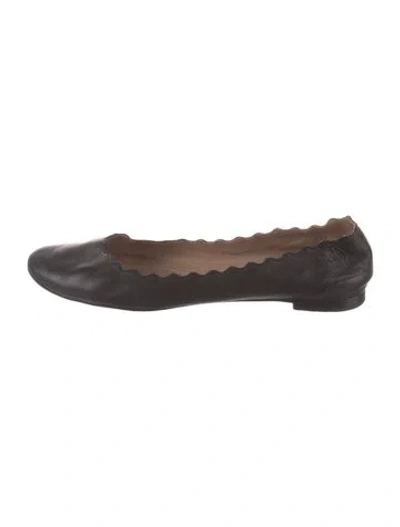 Pre-owned Chloé Leather Scalloped Accent Ballet Flats In Black