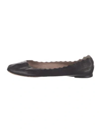 Pre-owned Chloé Leather Scalloped Accent Ballet Flats In Black
