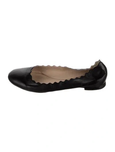 Pre-owned Chloé Leather Scalloped Accent Ballet Flats In Black