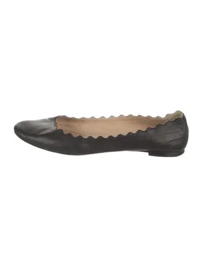 Pre-owned Chloé Leather Scalloped Accent Ballet Flats In Black