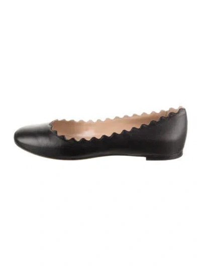Pre-owned Chloé Leather Scalloped Accent Ballet Flats In Black