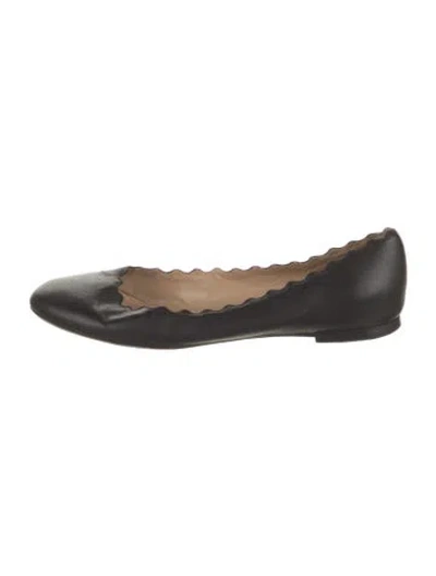 Pre-owned Chloé Leather Scalloped Accent Ballet Flats In Black