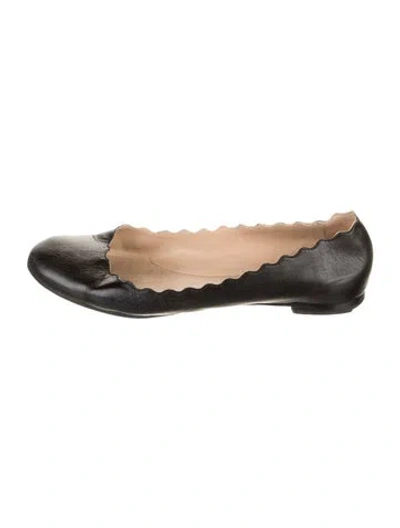 Pre-owned Chloé Leather Scalloped Accent Ballet Flats In Black
