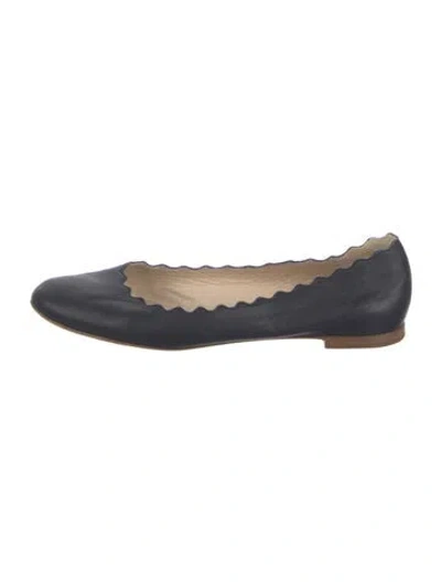Pre-owned Chloé Leather Scalloped Accent Ballet Flats In Blue