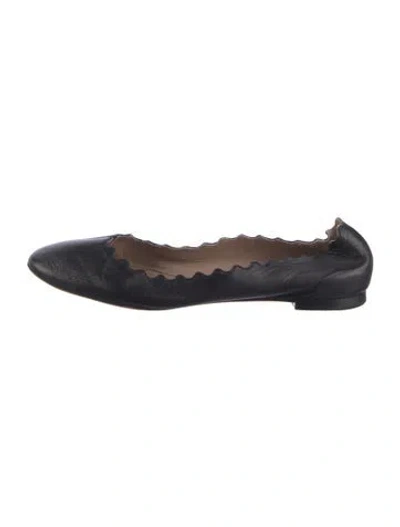 Pre-owned Chloé Leather Scalloped Accent Ballet Flats In Blue