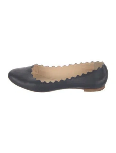 Pre-owned Chloé Leather Scalloped Accent Ballet Flats In Blue