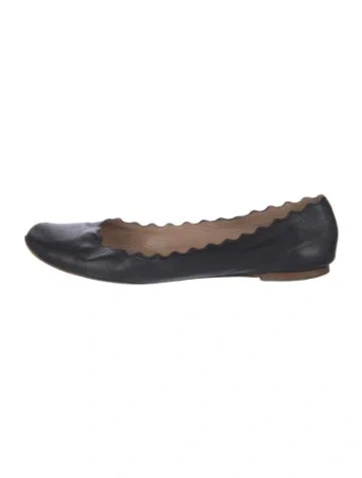 Pre-owned Chloé Leather Scalloped Accent Ballet Flats In Blue
