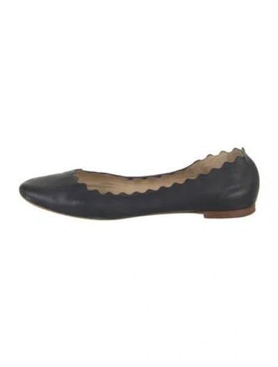 Pre-owned Chloé Leather Scalloped Accent Ballet Flats In Blue