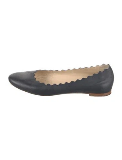 Pre-owned Chloé Leather Scalloped Accent Ballet Flats In Blue