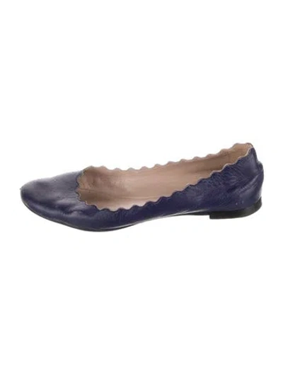 Pre-owned Chloé Leather Scalloped Accent Ballet Flats In Blue