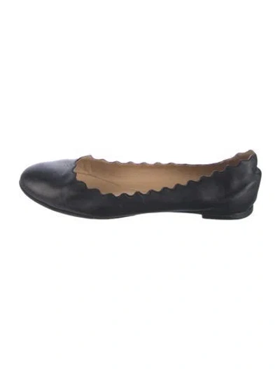 Pre-owned Chloé Leather Scalloped Accent Ballet Flats In Blue