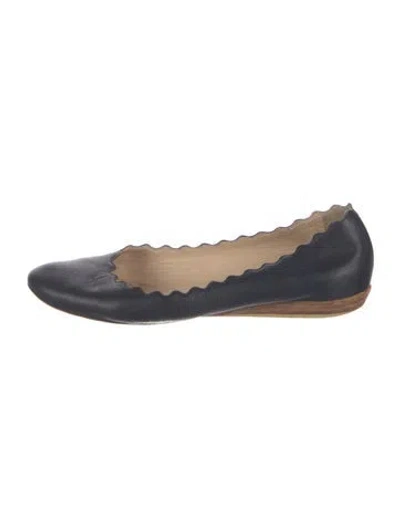 Pre-owned Chloé Leather Scalloped Accent Ballet Flats In Blue