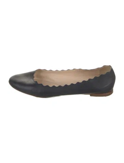 Pre-owned Chloé Leather Scalloped Accent Ballet Flats In Blue