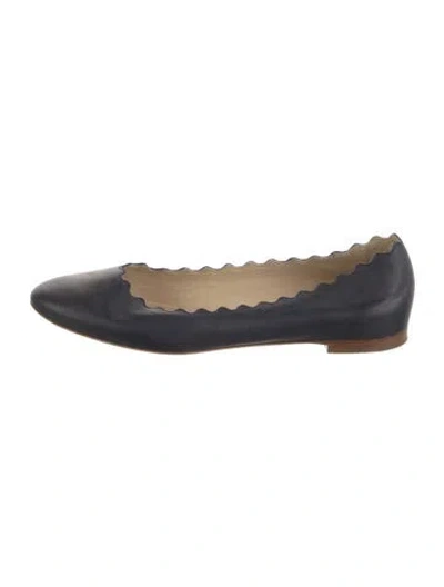 Pre-owned Chloé Leather Scalloped Accent Ballet Flats In Blue