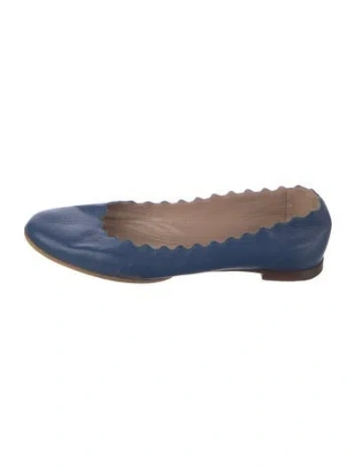 Pre-owned Chloé Leather Scalloped Accent Ballet Flats In Blue