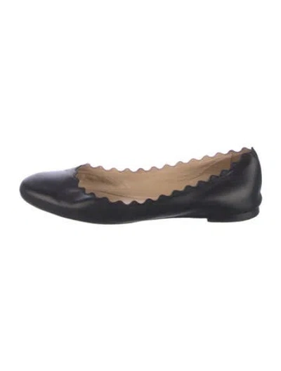 Pre-owned Chloé Leather Scalloped Accent Ballet Flats In Blue