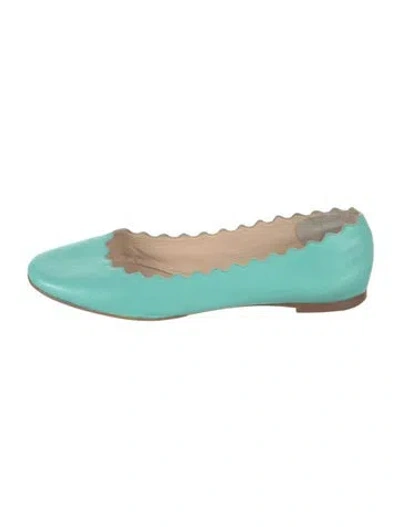 Pre-owned Chloé Leather Scalloped Accent Ballet Flats In Blue