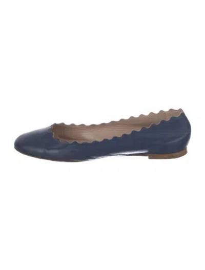 Pre-owned Chloé Leather Scalloped Accent Ballet Flats In Blue