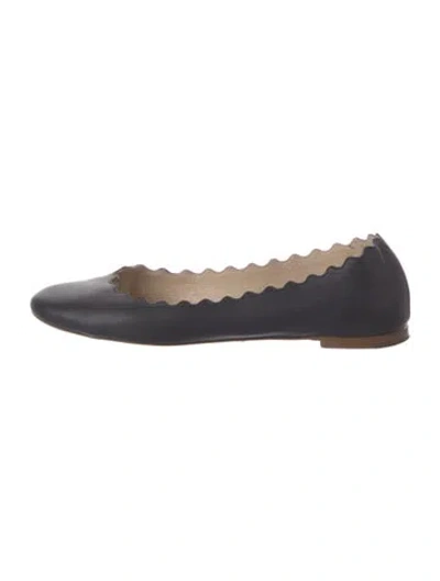 Pre-owned Chloé Leather Scalloped Accent Ballet Flats In Blue