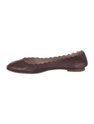 Pre-owned Chloé Leather Scalloped Accent Ballet Flats In Brown
