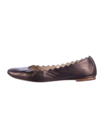 Pre-owned Chloé Leather Scalloped Accent Ballet Flats In Brown