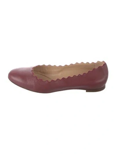 Pre-owned Chloé Leather Scalloped Accent Ballet Flats In Burgundy